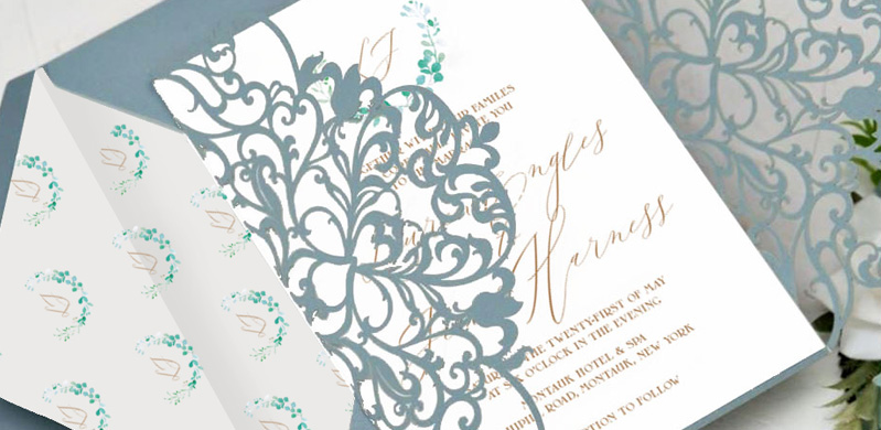 Dusty Blue Laser Cut Wedding Invitation