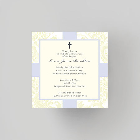 Damask in Cream Baptism Christening Invitation