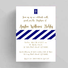 Navy Stripes Christening Baptism Invitation