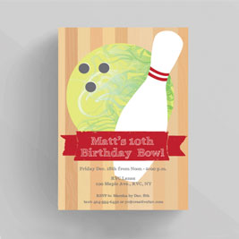 Bowling Ball and Pin Kids Birthday Invitation