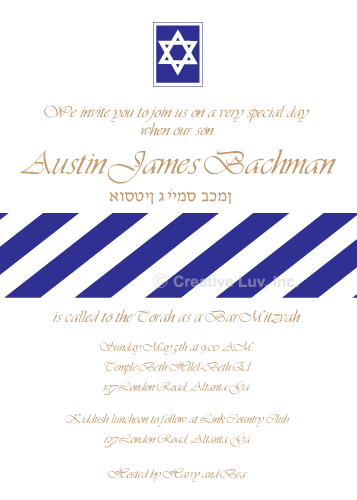 Navy Stripes Bar Mitzvah Invitation